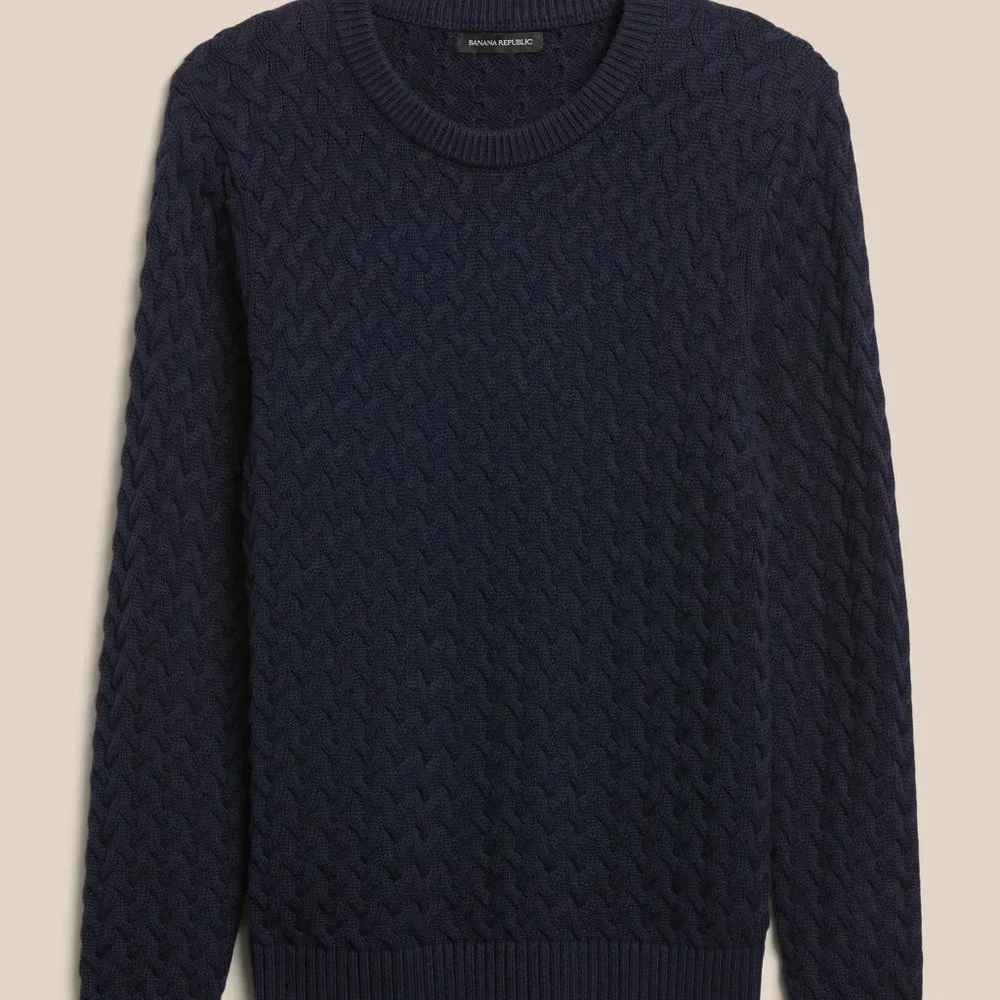 Banana Republic Organic 100% Cotton Cable Knit Crew Neck Sweater